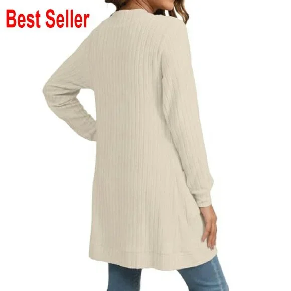 Long Sleeve Open Front Cardigan Lightweight Loose Knit Casual Chic Oversized - Picture 6 of 7